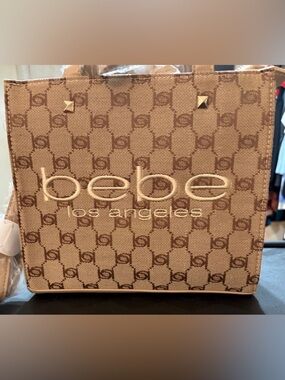 ✨ bebe Talulla Small Satchel Beige Logo Canvas Crossbody Bag | NWT 👜